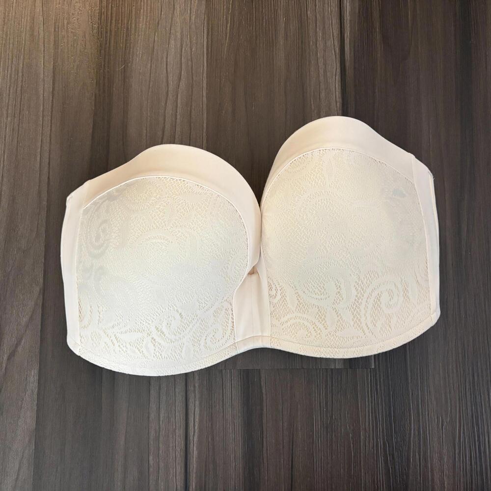 Delimira Lace Strapless Bra Form Fitting White Plus Size 36E